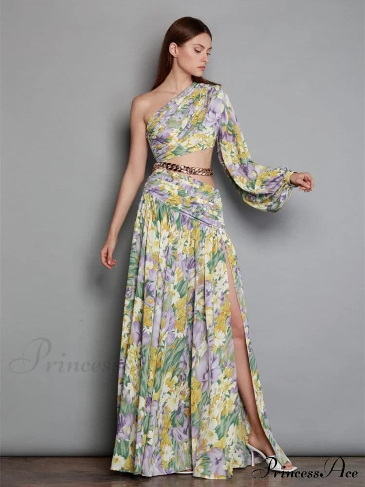 Elegant Floral Irregular Cut Out Long Sleeve Dress image 4
