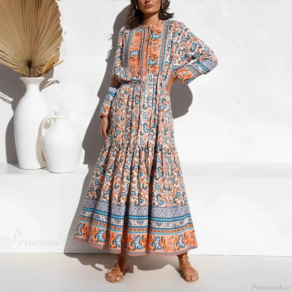 Elegant Floral Lace-up Tassel Rayon Maxi Boho Sundress image 1