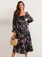 Elegant Floral Midi Puff Sleeve Square Neck Floral Dress image 1
