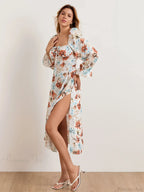 Elegant Floral Midi Puff Sleeve Square Neck Floral Dress image 5