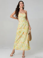 Elegant Floral Print Tube Backless Off-Shoulder Evening Gown Party Dress image 6