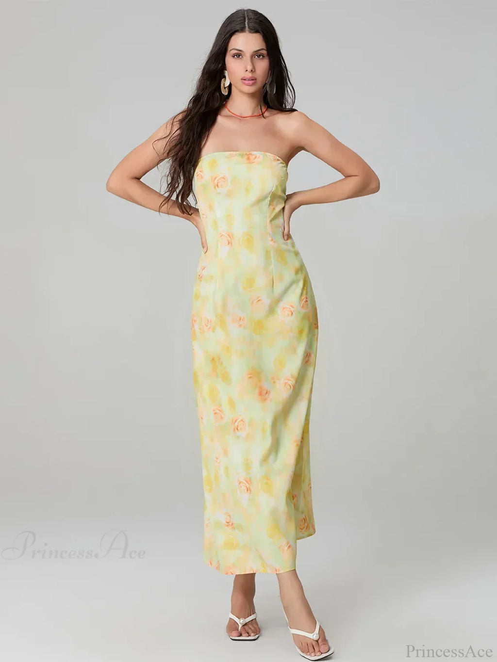 Elegant Floral Print Tube Backless Off-Shoulder Evening Gown Party Dress image 5