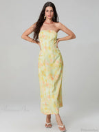 Elegant Floral Print Tube Backless Off-Shoulder Evening Gown Party Dress image 5