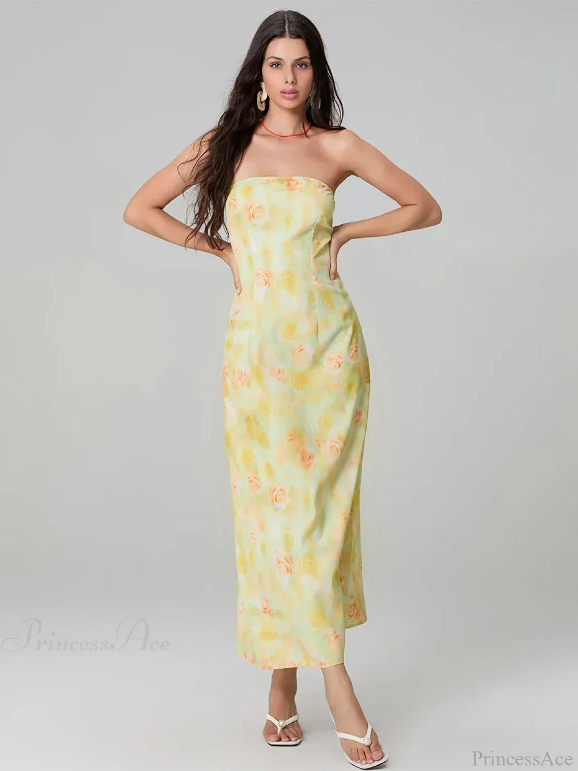Elegant Floral Print Tube Backless Off-Shoulder Evening Gown Party Dress image 5