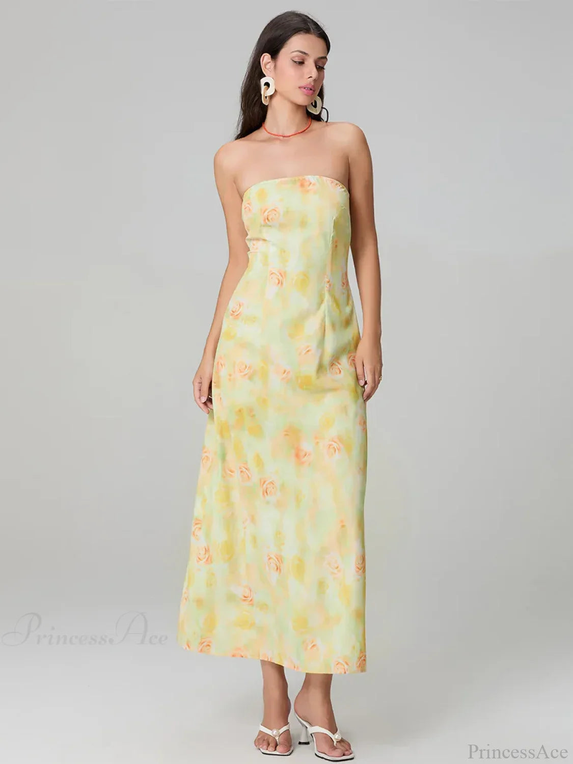 Elegant Floral Print Tube Backless Off-Shoulder Evening Gown Party Dress image 1