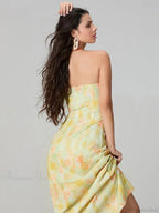 Elegant Floral Print Tube Backless Off-Shoulder Evening Gown Party Dress image 4