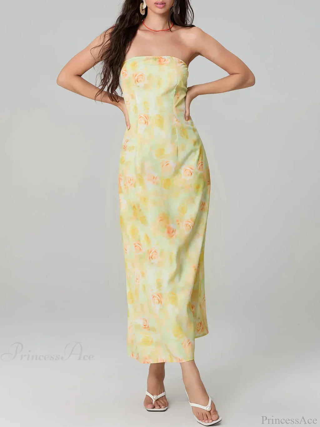 Elegant Floral Print Tube Backless Off-Shoulder Evening Gown Party Dress image 7