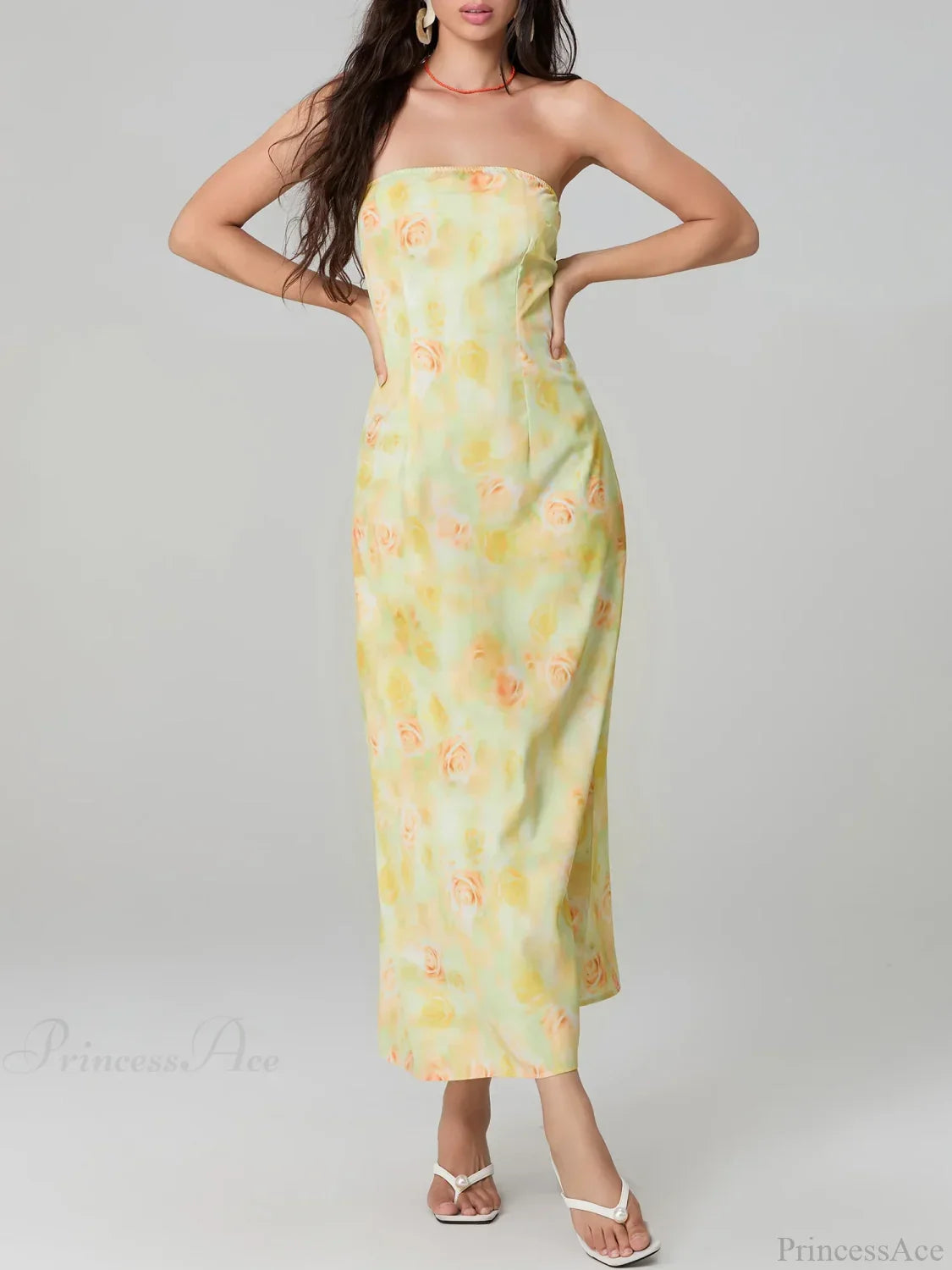 Elegant Floral Print Tube Backless Off-Shoulder Evening Gown Party Dress image 7