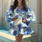 Elegant Floral Ruffle Layered Mini Evening Dress image 1