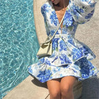Elegant Floral Ruffle Layered Mini Evening Dress image 2
