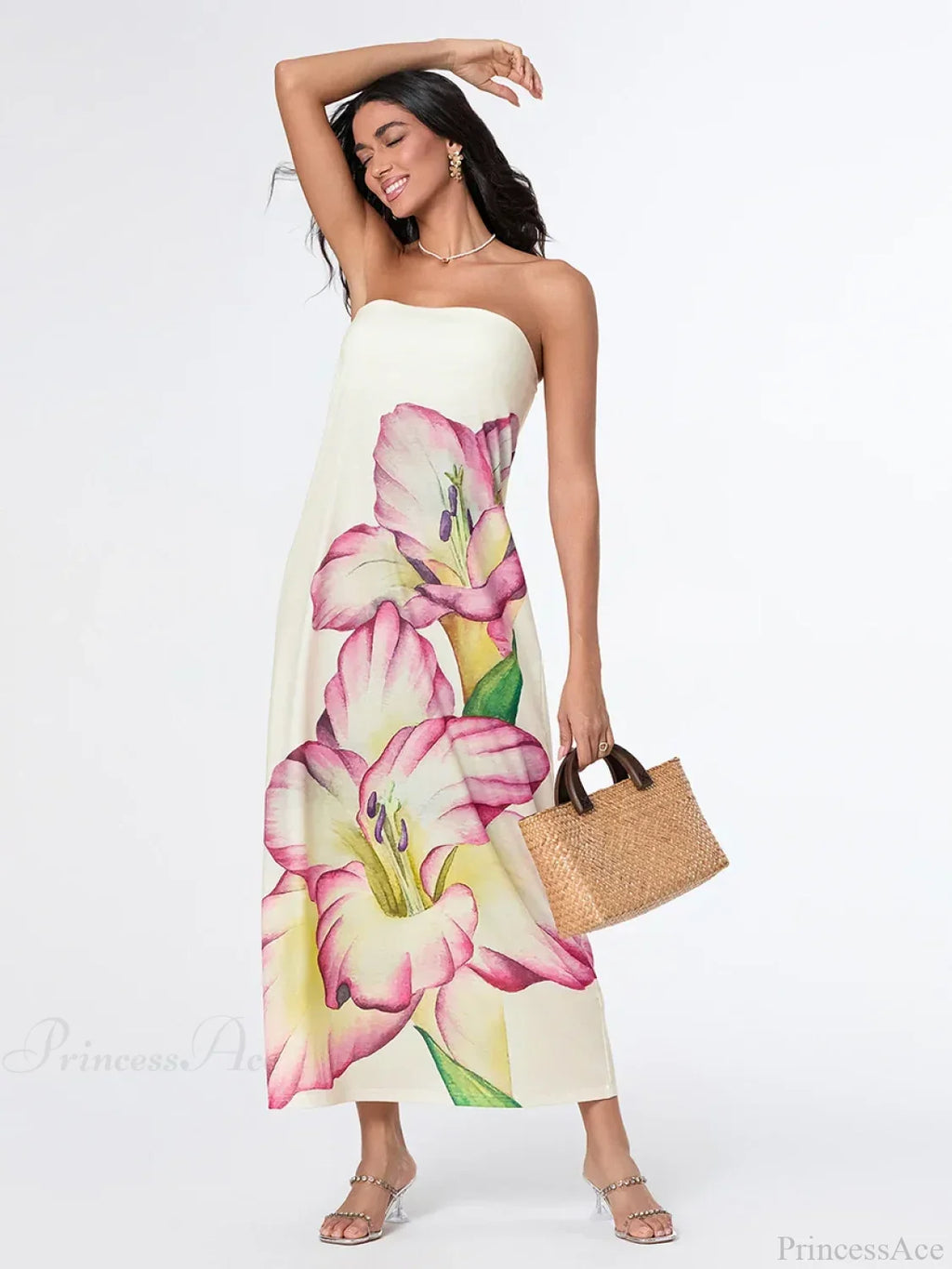Elegant Floral Strapless Loose Fit Floral Dress image 2
