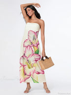 Elegant Floral Strapless Loose Fit Floral Dress image 2
