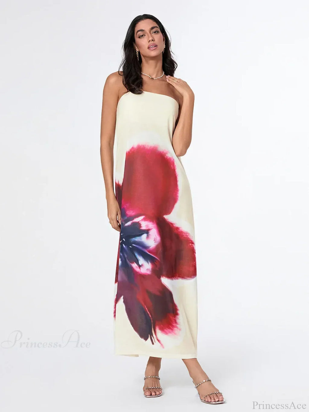 Elegant Floral Strapless Loose Fit Floral Dress image 1