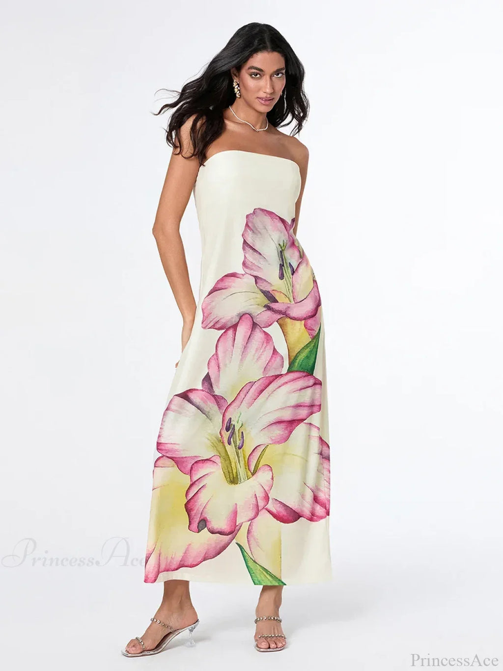 Elegant Floral Strapless Loose Fit Floral Dress image 4