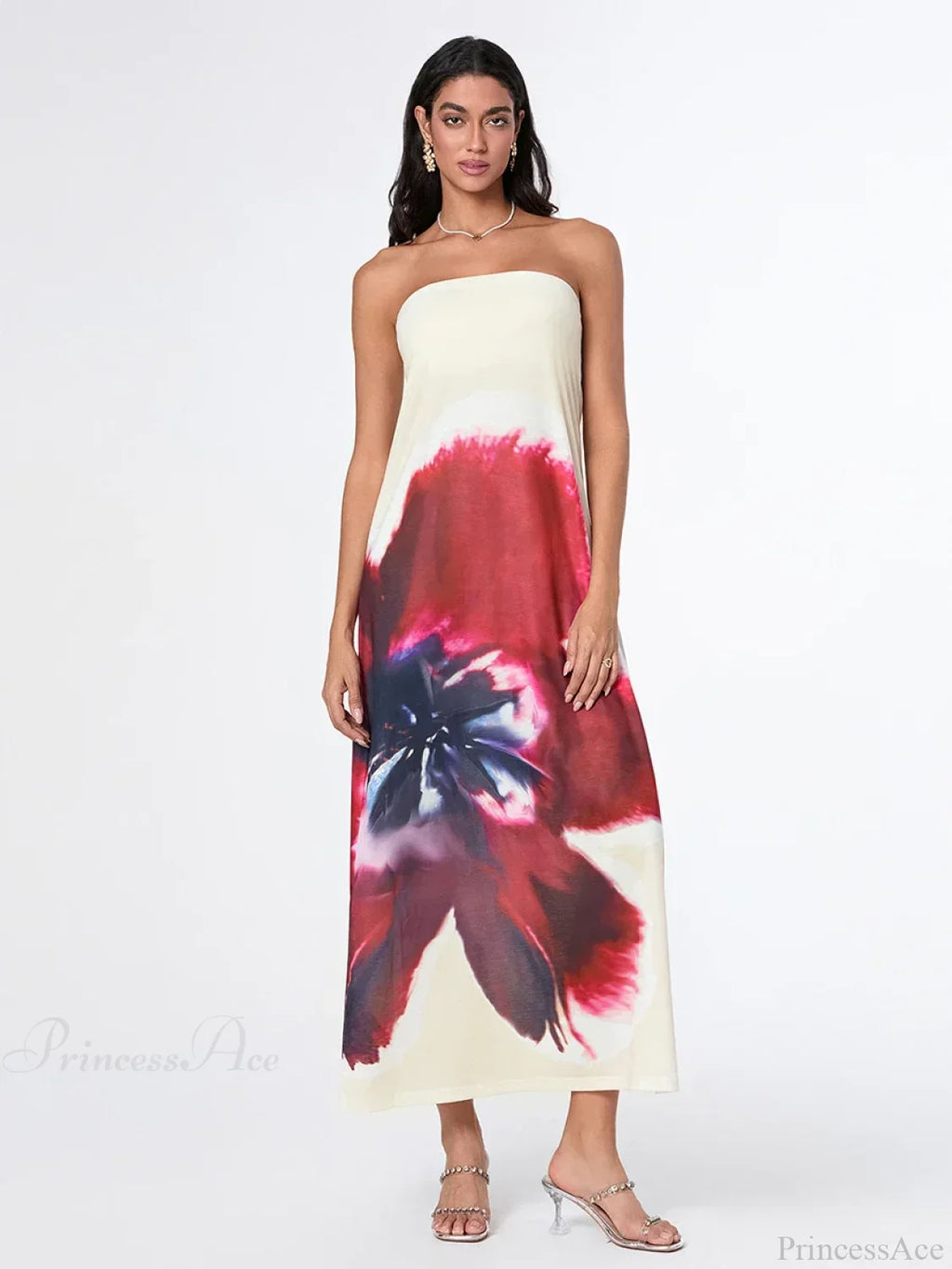 Elegant Floral Strapless Loose Fit Floral Dress image 5