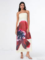 Elegant Floral Strapless Loose Fit Floral Dress image 5