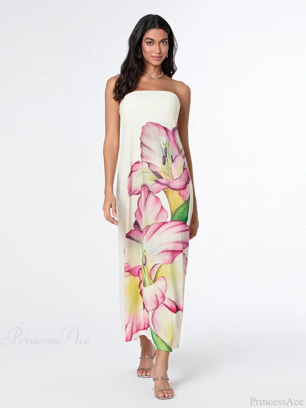 Elegant Floral Strapless Loose Fit Floral Dress image 7
