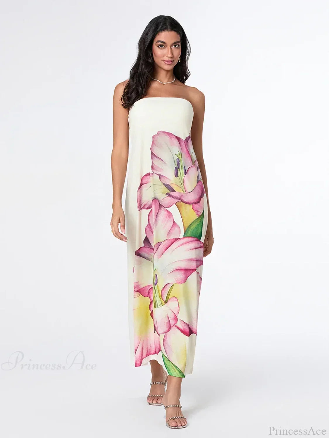 Elegant Floral Strapless Loose Fit Floral Dress image 7