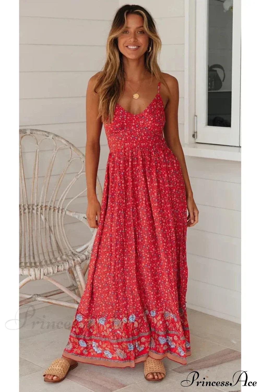 Elegant Floral V-Neck Sleeveless Boho Dress image 1