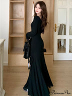 Elegant Formal Solid Slit Asymmetrical Classic Oblique Collar Evening Dress Dresses image 6