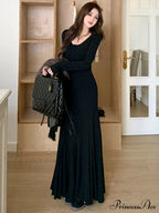 Elegant Formal Solid Slit Asymmetrical Classic Oblique Collar Evening Dress Dresses image 4