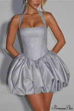 Elegant Halter Tie Puff Party Dress image 1