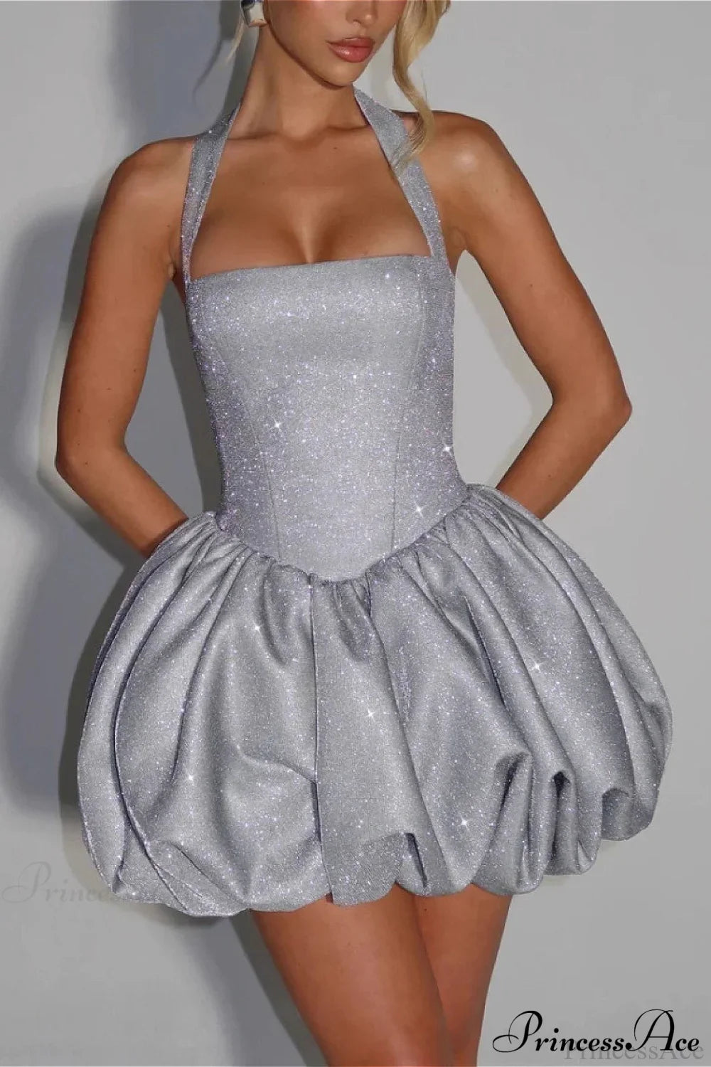 Elegant Halter Tie Puff Party Dress image 1