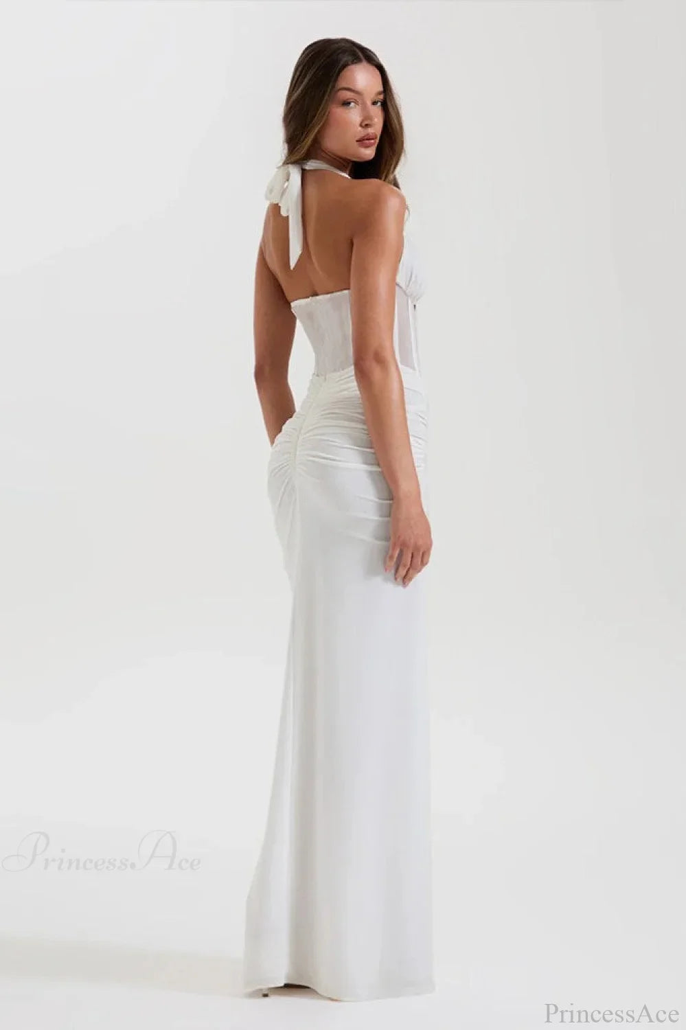 Elegant Halter Tulle Paneled Bodycon Maxi Evening Dress image 4