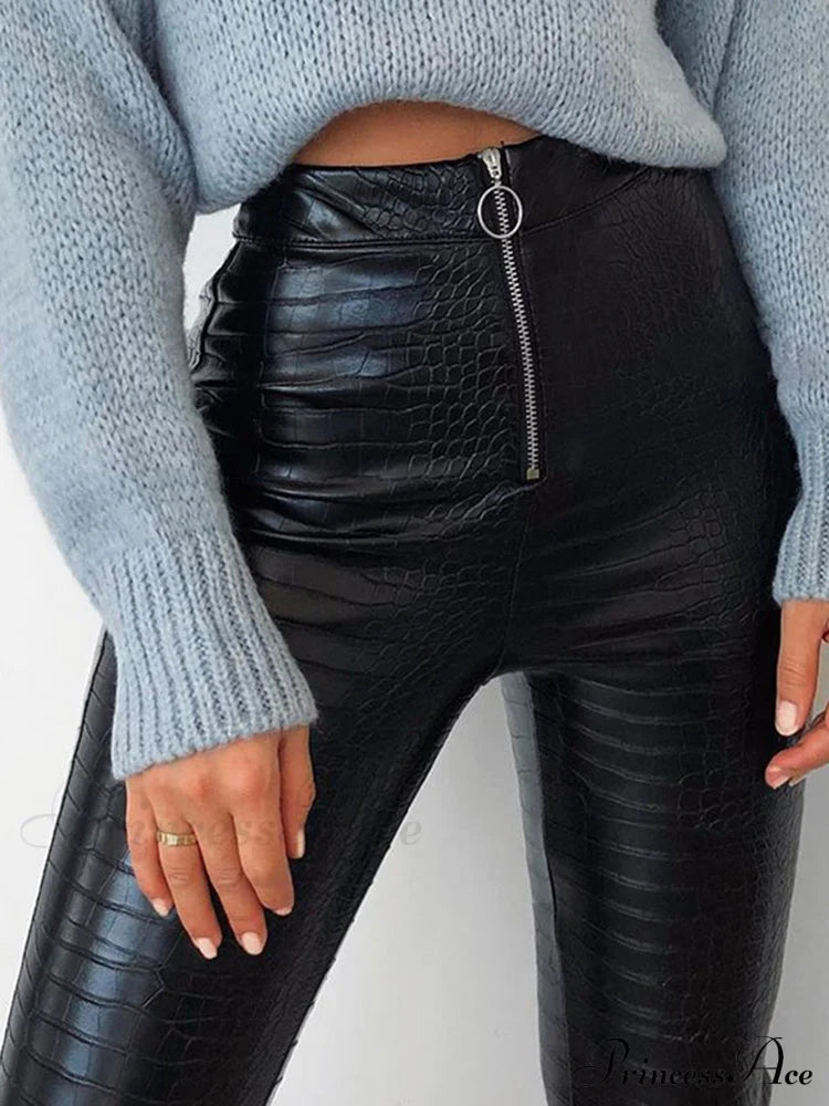 Elegant High Waist Faux Leather Pants image 1