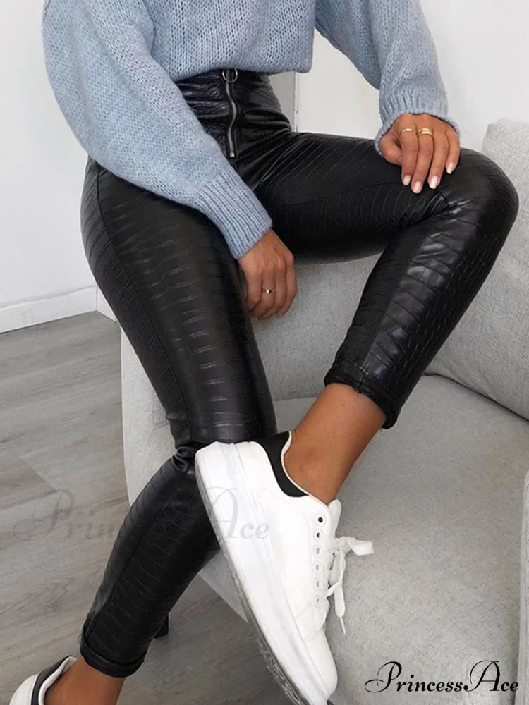 Elegant High Waist Faux Leather Pants image 2