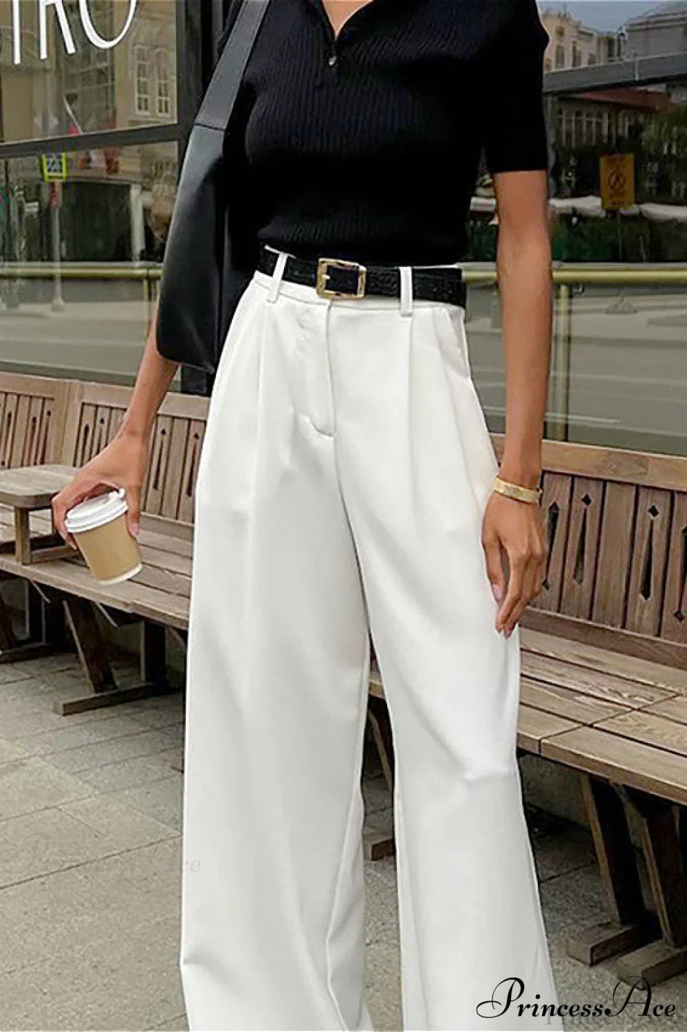 Elegant High Waist White Wide Leg Pants image 3