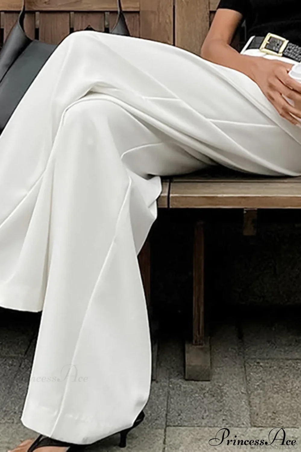 Elegant High Waist White Wide Leg Pants image 4