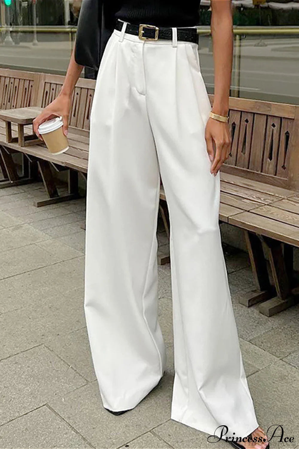 Elegant High Waist White Wide Leg Pants image 2