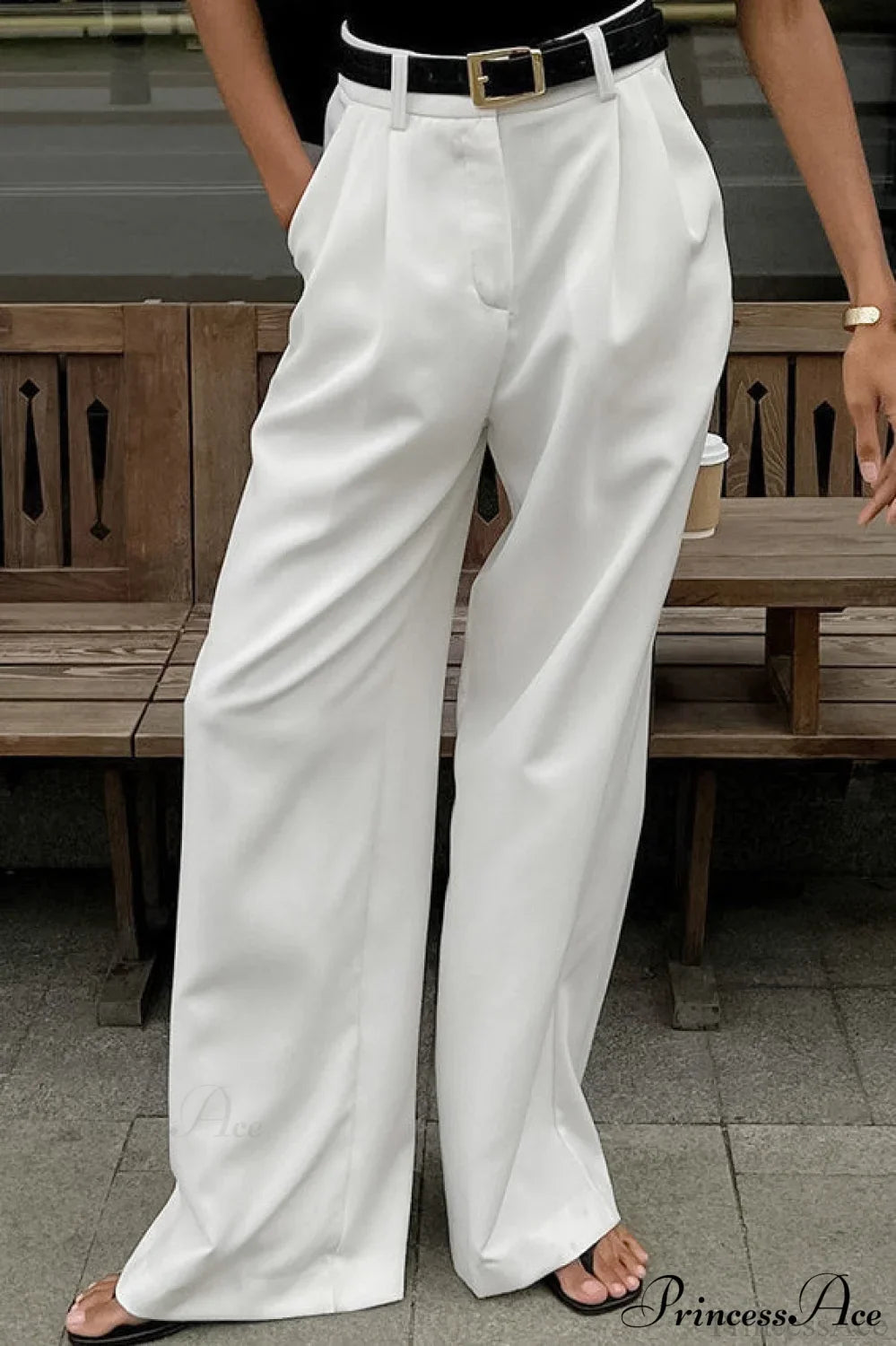 Elegant High Waist White Wide Leg Pants image 1