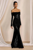 Elegant Lace Off-the-Shoulder Long Sleeve Bodycon Evening Dress image 3