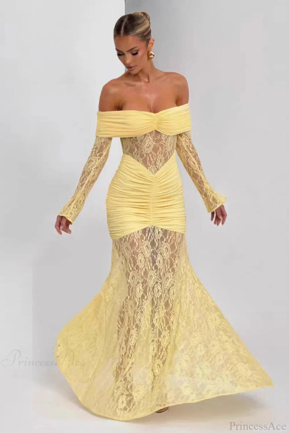Elegant Lace Off-the-Shoulder Long Sleeve Bodycon Evening Dress image 5
