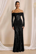 Elegant Lace Off-the-Shoulder Long Sleeve Bodycon Evening Dress image 1