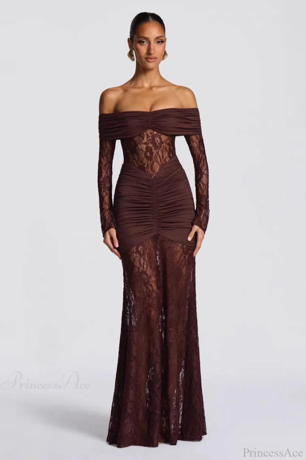 Elegant Lace Off-the-Shoulder Long Sleeve Bodycon Evening Dress image 6