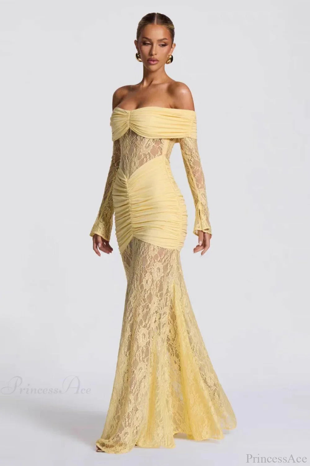 Elegant Lace Off-the-Shoulder Long Sleeve Bodycon Evening Dress image 4