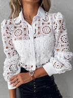 Elegant Lace Patchwork White Blouse image 1