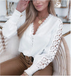 Elegant Lace Patchwork White Blouse image 2
