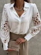 Elegant Lace Patchwork White Blouse image 3