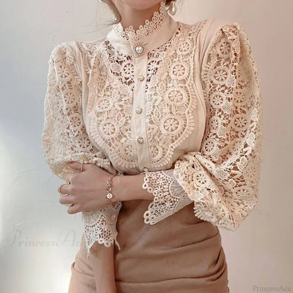 Elegant Lace Patchwork White Blouse image 11