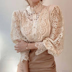Elegant Lace Patchwork White Blouse image 11