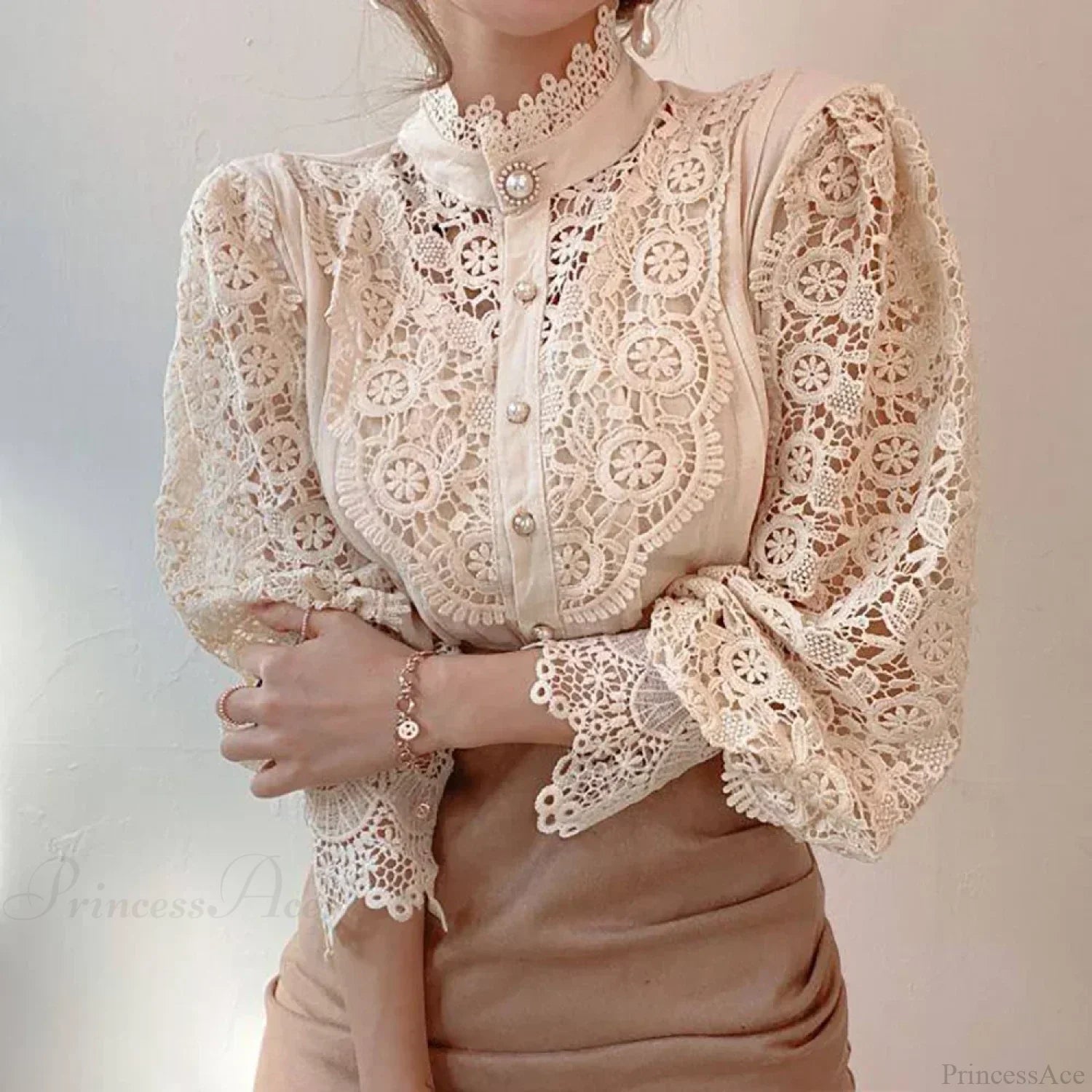 Elegant Lace Patchwork White Blouse image 11
