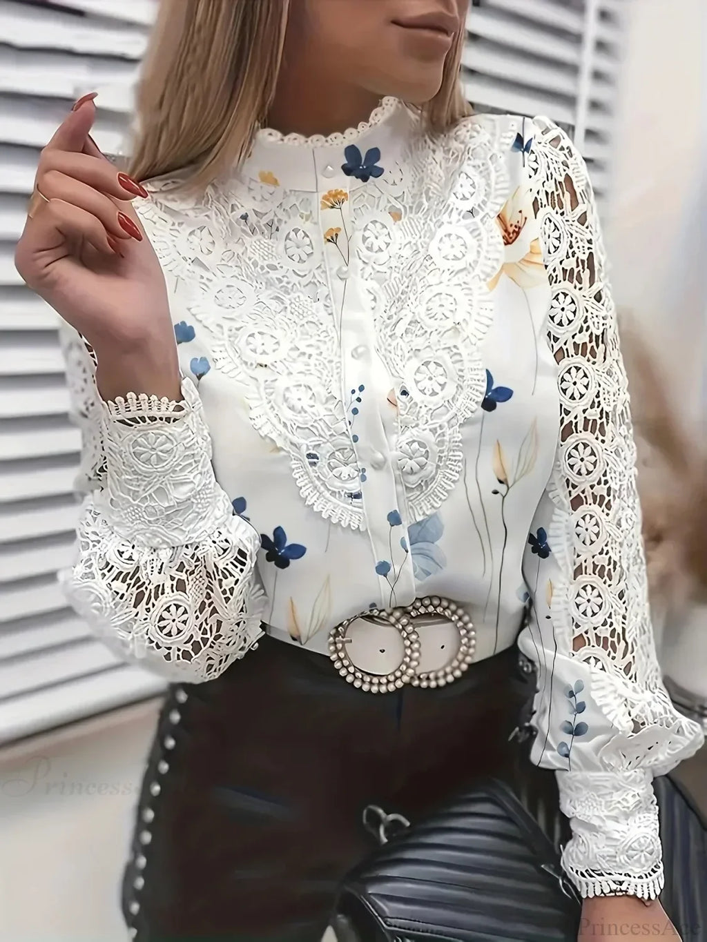 Elegant Lace Patchwork White Blouse image 9