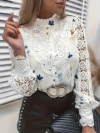 Elegant Lace Patchwork White Blouse image 9