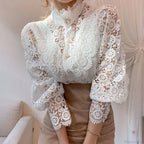 Elegant Lace Patchwork White Blouse image 4