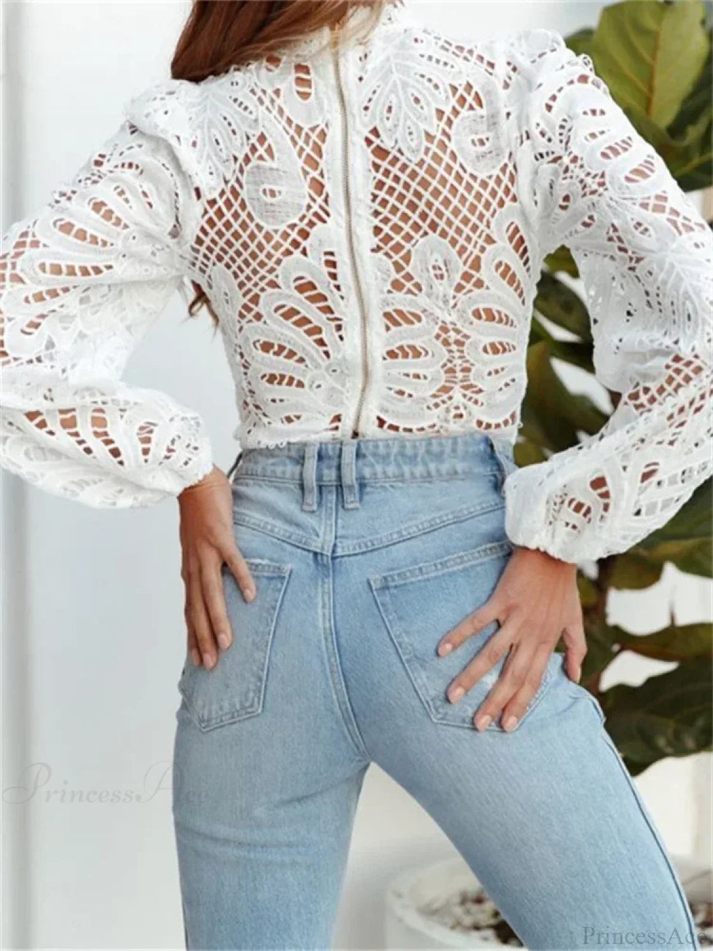 Elegant Lace Puff Sleeve Slim Fit Crop Blouse image 6