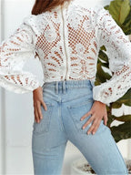 Elegant Lace Puff Sleeve Slim Fit Crop Blouse image 6